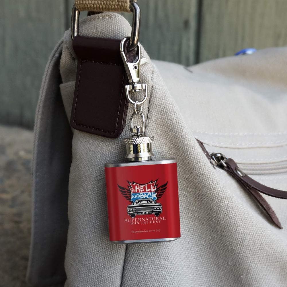 Supernatural To Hell and Back 1oz Stainless Steel Mini Flask Keychain - Perfect for Parties, Gifts & Outdoor Adventures