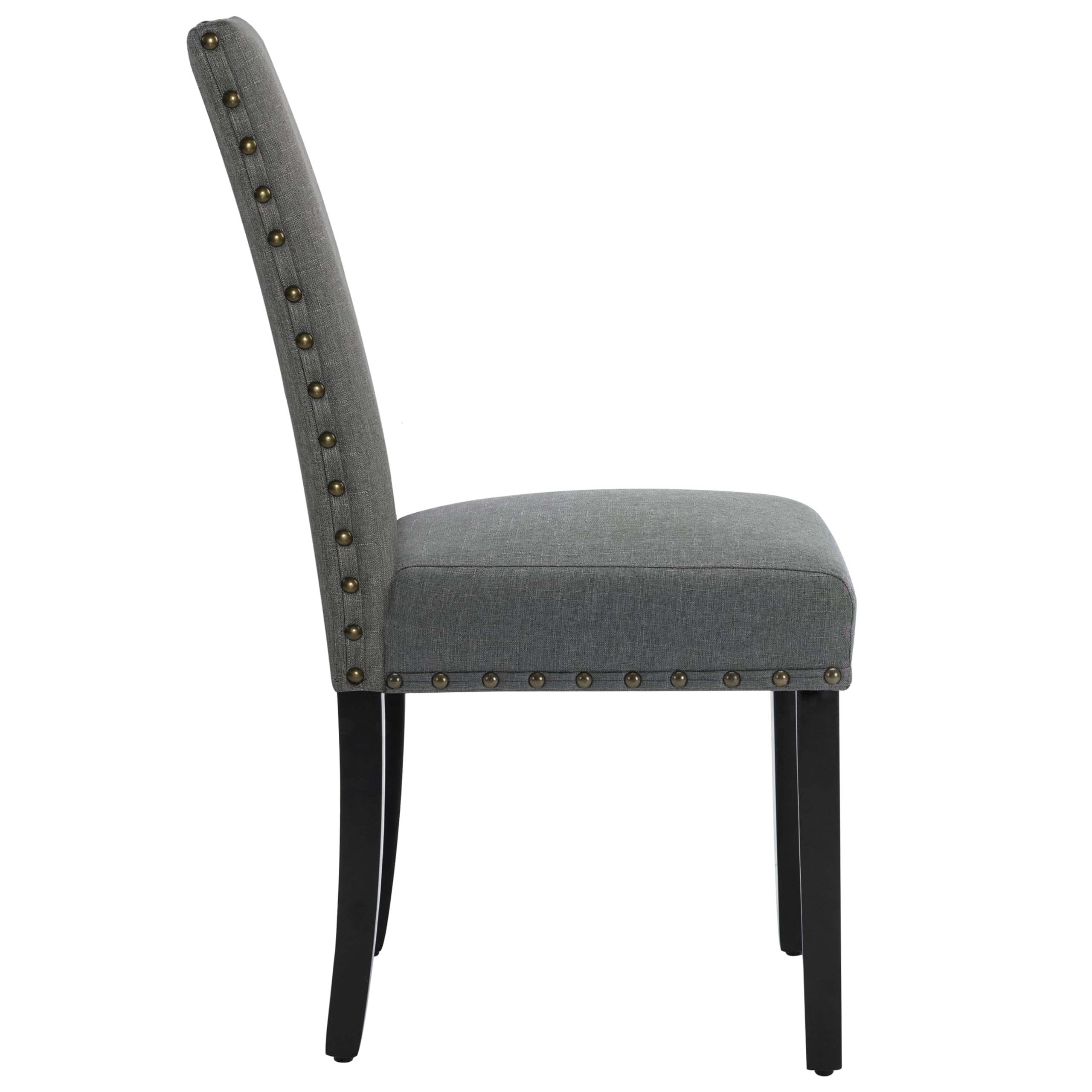 LSSBOUGHT Set of 2 Grey Upholstered Dining Chairs with Studded Nailhead Trim & Sturdy Wooden Legs - Elegant Parson Chairs for Dining Room, Kitchen, or Home Office