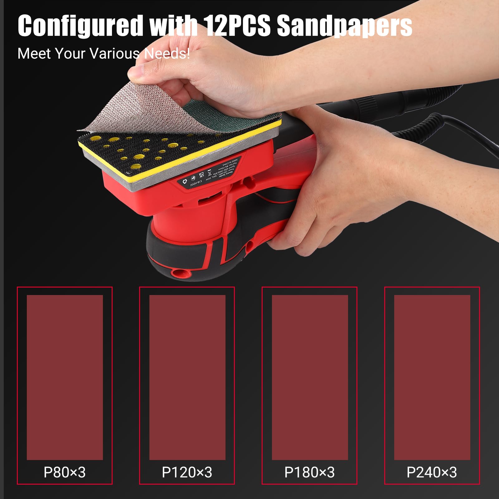 Towallmark 2.5 AMP Orbital Sander - 6 Speed Adjustable (10000 OPM) Electric Palm Sander for Woodworking, Sanding & Polishing - Includes 12 Sandpapers (350W) - Perfect for Furniture Refinishing, DIY Projects & Home Renovations