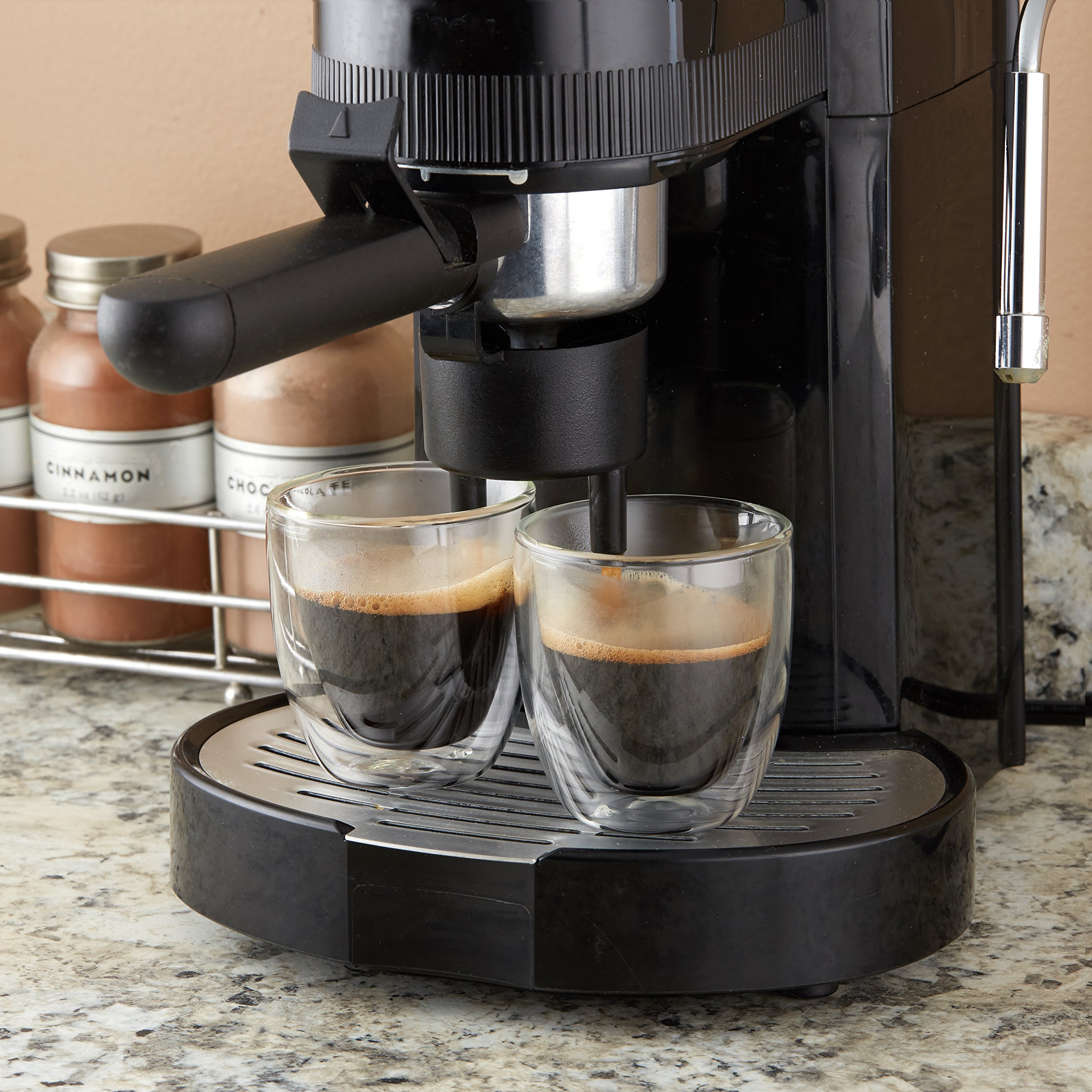 Double Wall Espresso Cups Set of 4 - 2.7oz Italian Style Clear Glass Doppio Coffee Cups - Heat Resistant Espresso Accessories for Home, Cafe & Restaurant Use