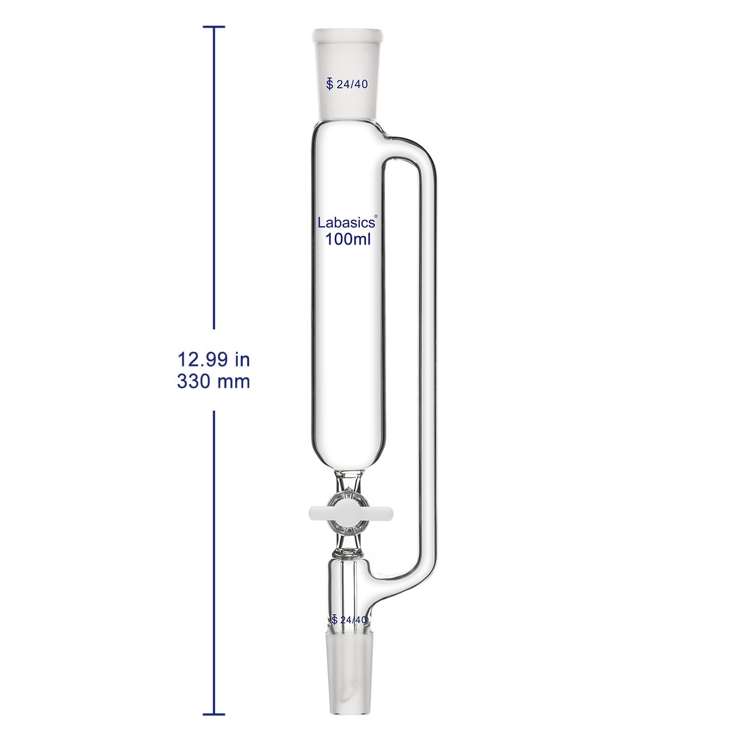 Labasics 100ml Pressure Equalizing Addition Funnel - Borosilicate Glass Dropping Funnel with 24/40 Joint & PTFE Stopcock - Ideal for Precise Chemical Dosing in Laboratory Experiments