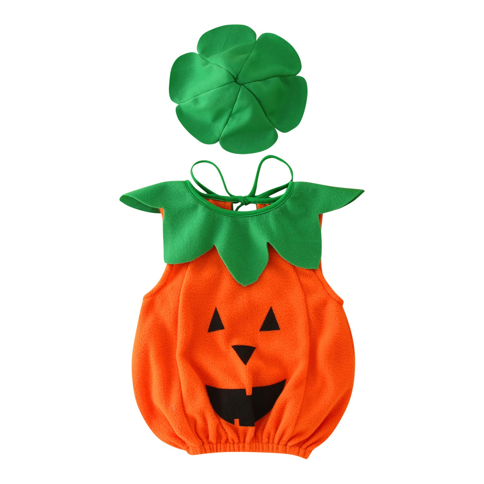 Baby Boy & Girl Fall Winter Sleeveless Pumpkin Vest Outfit with Hat - Halloween Costume Set | Cute Autumn Photo Shoot & Holiday Party Cosplay