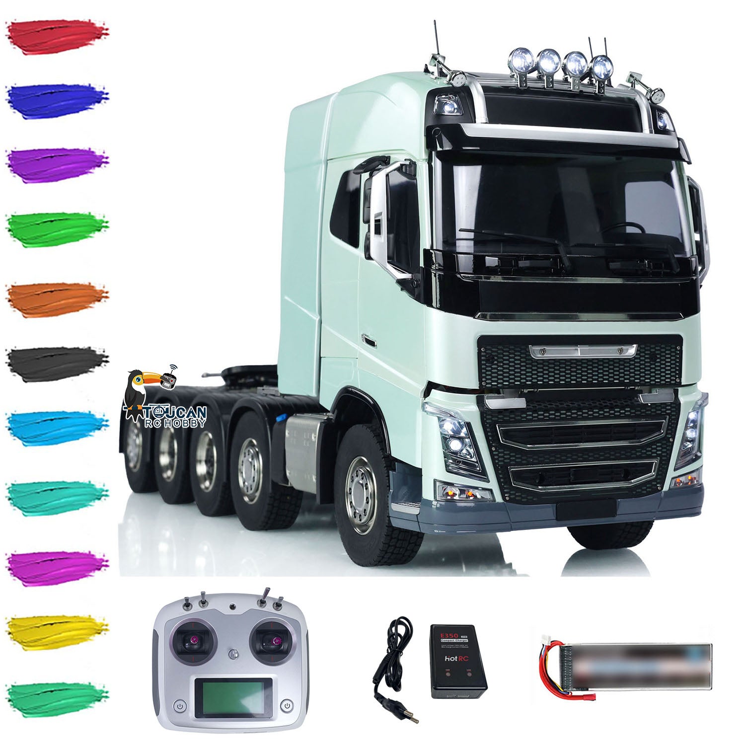 1/14 Scale FH750 Metal Chassis RC Truck - 10x10 Remote Control Tractor Car with Light & Sound System, ESC Servo Motor, RTR Electric DIY Model for Off-Road Racing and Collection