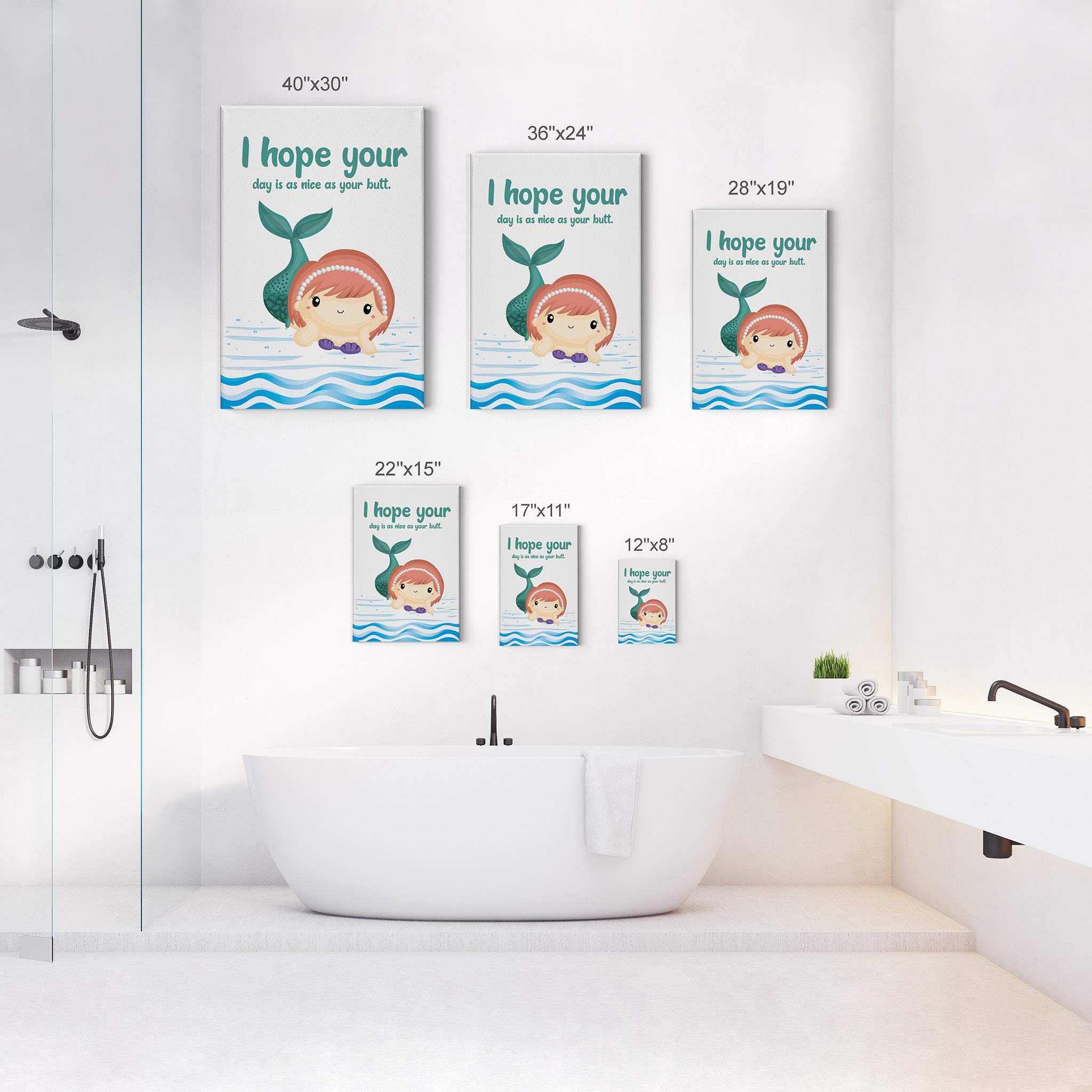 Funny Bathroom Wall Art - Smile Art Design 'I Hope Your Day is as Nice as Your Butt' Quote Canvas Print | Kids Bathroom Sign, Mermaid Nursery Decor, Ready to Hang (40x30, Made in USA) - Perfect for Home, Bathroom & Playroom Humor