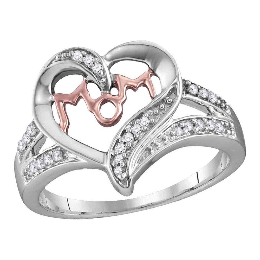FB Jewels Sterling Silver Women's Round Diamond Heart Ring - 1/10 Cttw Mother's Day Gift, Wedding, Anniversary & Valentine's Day Jewelry for Her