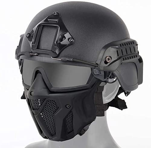 Tactical Full Face Mask with Goggles & ACH Helmet Set for Airsoft, Paintball, CS Games - Military Simulation & Outdoor Combat Sports Gear