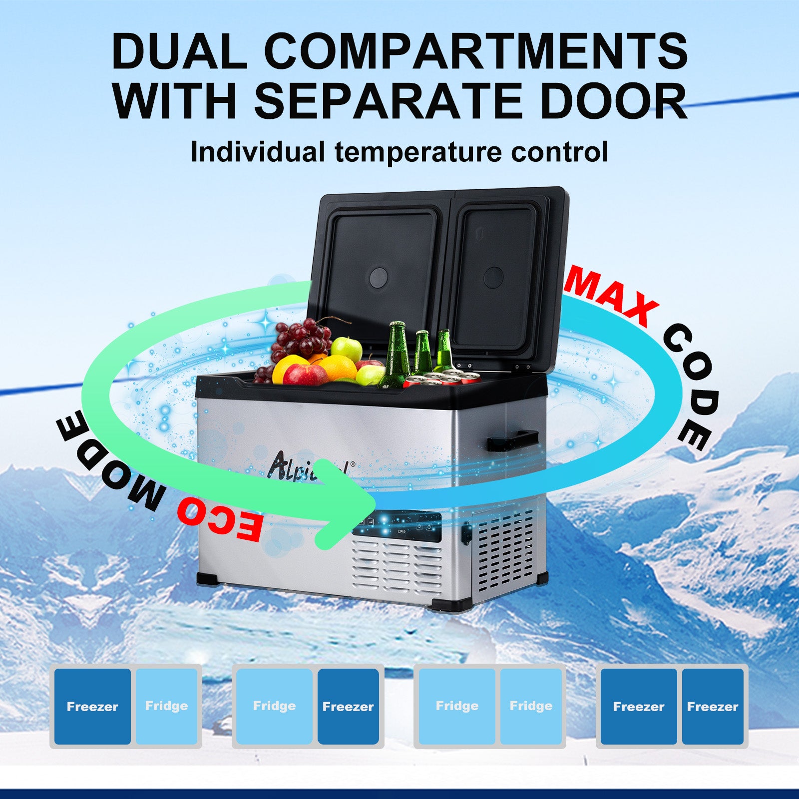 Alpicool CHS55 12V/24V Portable Car Refrigerator Freezer - Dual Zone Cooling for Camping, Road Trips & Outdoor Adventures