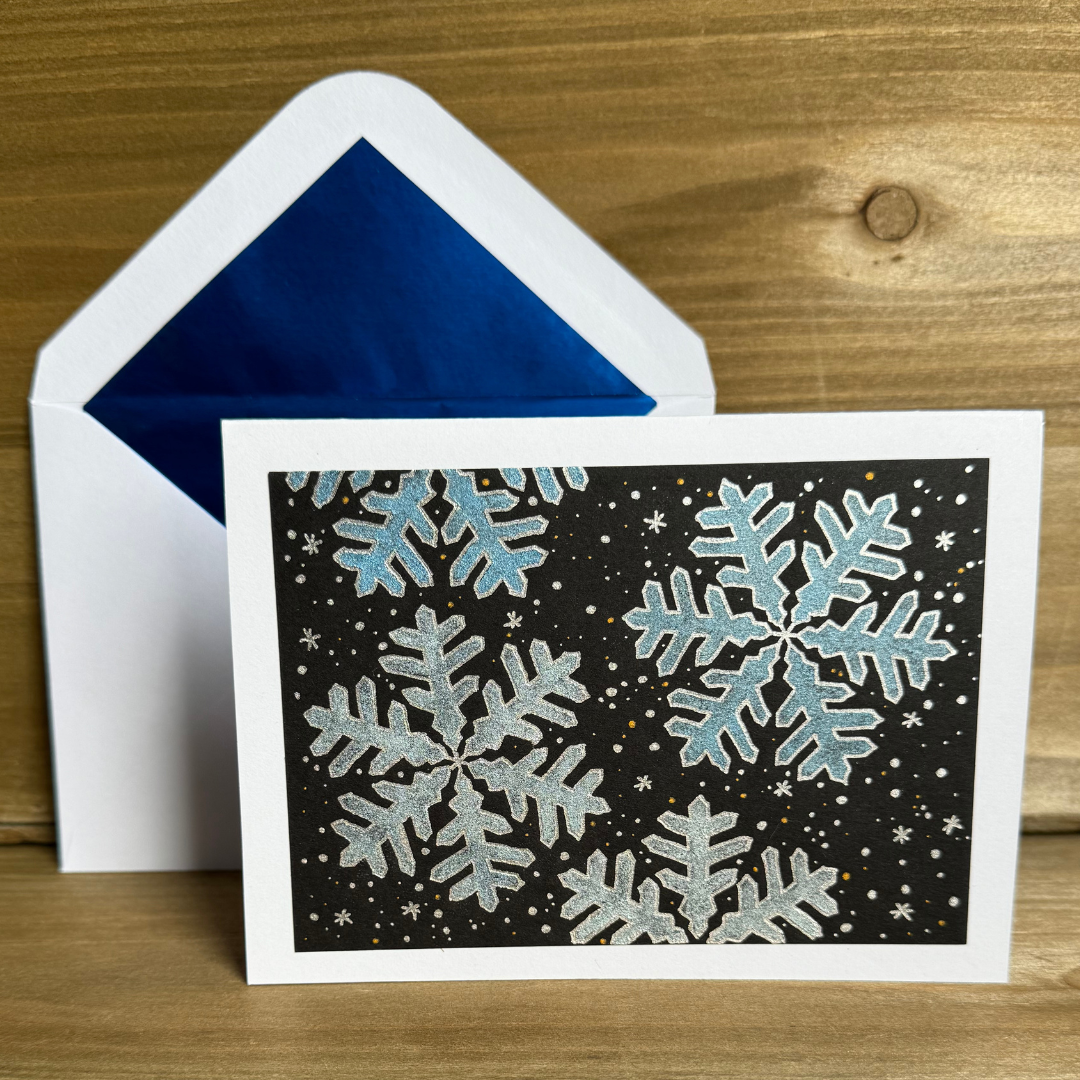 Festive Holiday Greeting Card with Elegant Metallic Snowflakes - Perfect for Christmas, New Year & Winter Celebrations