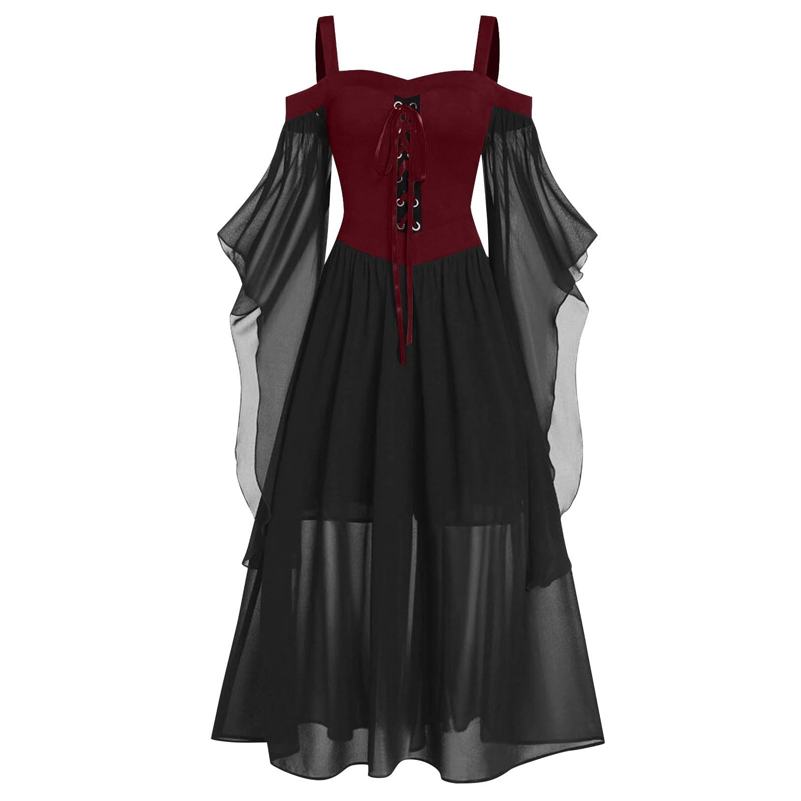 Gothic Renaissance Dress for Women - Elegant Medieval Halloween Costume with Butterfly Sleeves & Lace Details | Perfect for Halloween Parties, Cosplay, and Renaissance Fairs