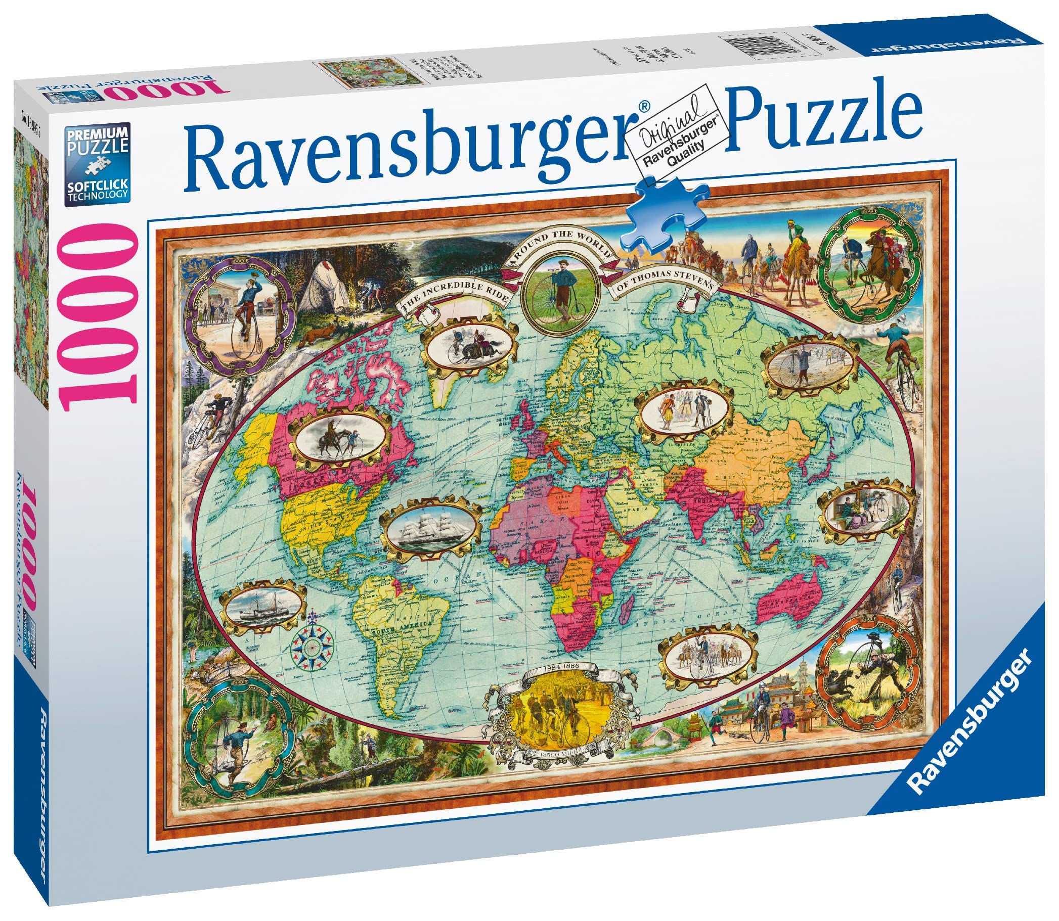 Ravensburger 1000-Piece World Map Puzzle for Adults - Bicycle Tour Around the Globe - Premium Jigsaw Puzzle with Puzzle Glue for Framing - Perfect for Home Decor, Gifts & Relaxation