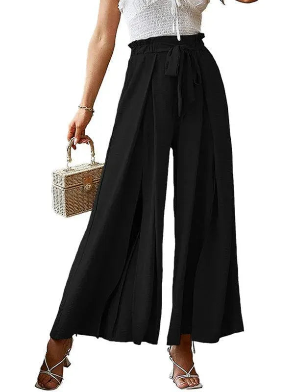 Women's Loose Pleated Wide Leg Pants - Comfortable High Waist Flowy Trousers for Casual Wear, Office & Travel