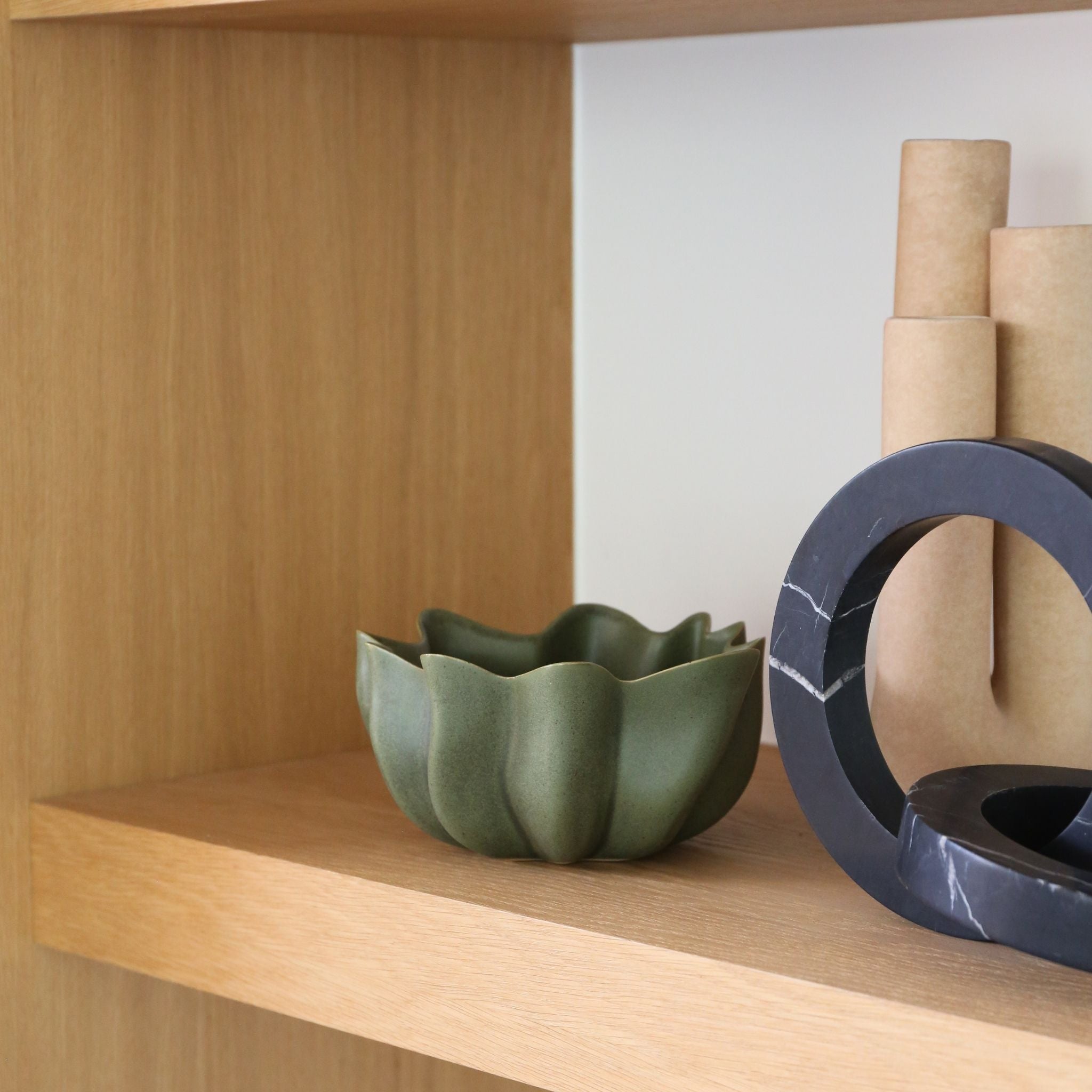 FERM LIVING Nium Bowl - Dark Sage Ceramic Serving Bowl (36cm/14.2