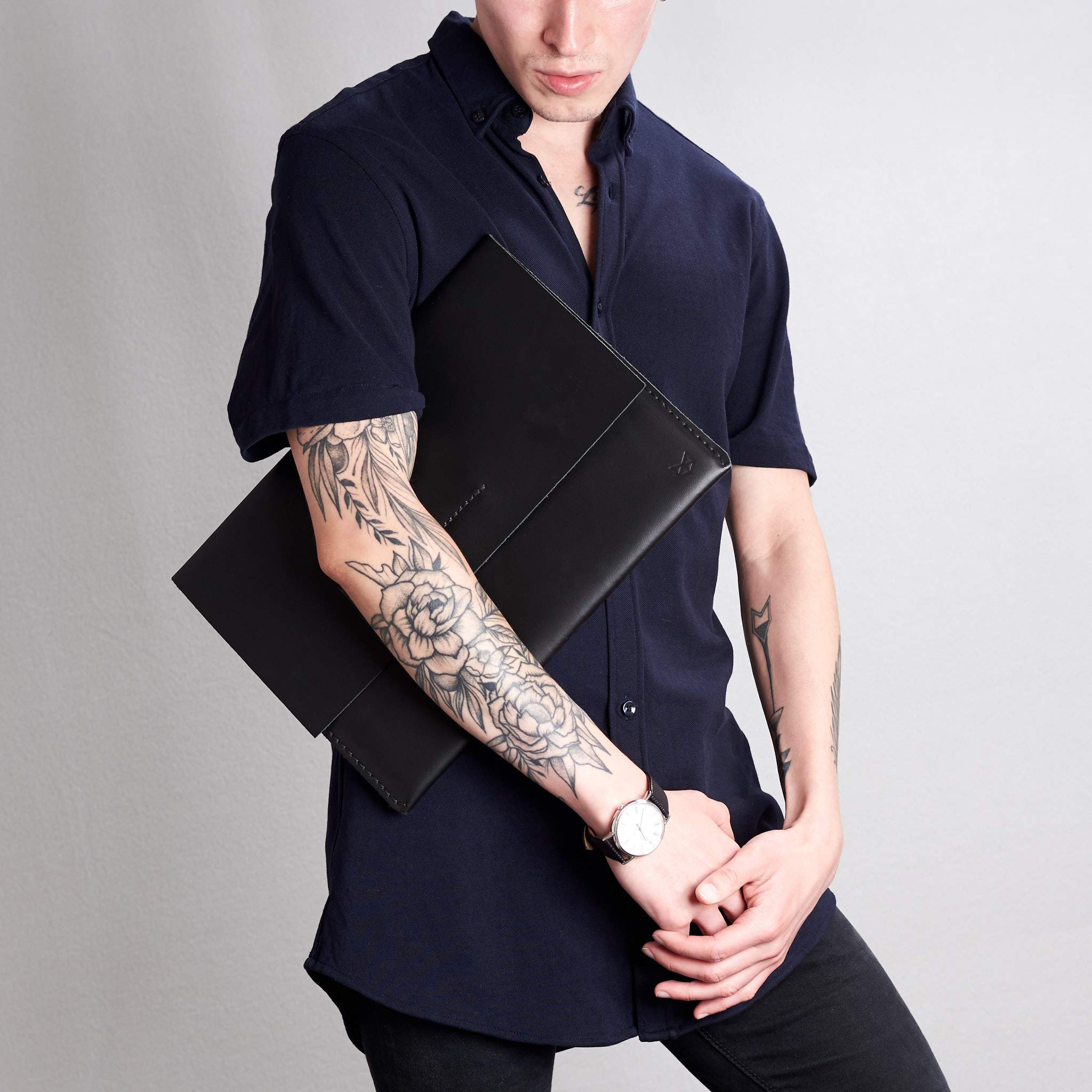 ASUS ZenBook Pro Duo Laptop Sleeve - Premium Black Leather Protective Case with Folio Cover | Travel-Friendly Computer Bag for Business & Work | Perfect Gift for Men & Professionals