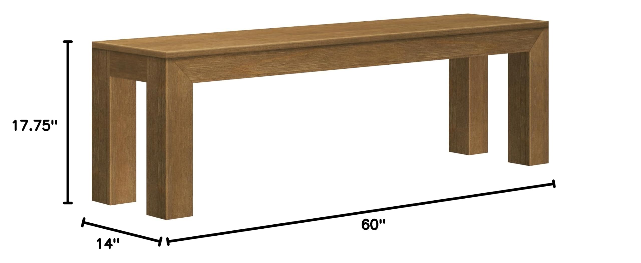 60 Inch Solid Wood Dining Bench for Kitchen & Dining Room - Fits 72 Inch Table, Rustic Pecan Wirebrush Finish - Perfect for Indoor & Outdoor Use as Entryway or Kitchen Seating