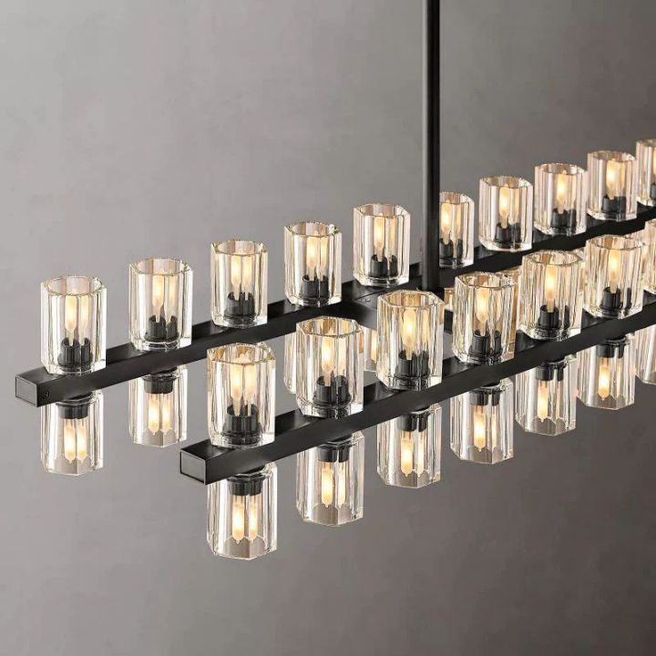 Elegant Aurora Wine Glass Rectangular Chandelier - 54 Inch Modern Crystal Ceiling Light for Dining Room, Living Room & Bedroom Decor