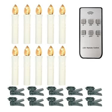 10 Pack Flameless LED Candles with Remote - Realistic Warm White Battery Operated Taper Candles for Christmas Tree, Wedding, Party Decor - Flickering Flame Effect & Clip Included (Home, Holiday, Event Lighting)