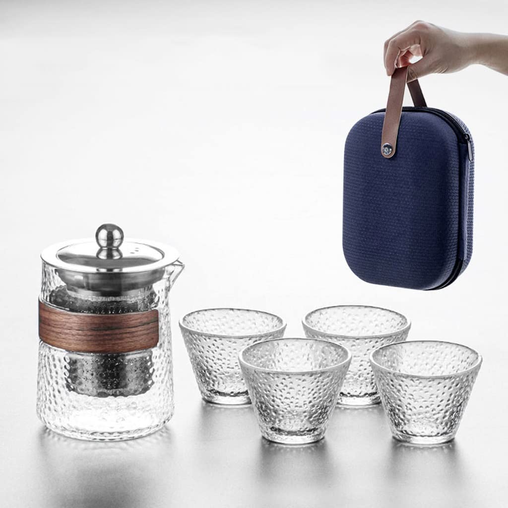 Portable Travel Tea Set - 4 Cup High Temperature Resistant Glass Teapot with Cups | Compact Tea Brewing Kit for Camping, Office & Outdoor Adventures | BPA-Free & Durable Tea Accessories