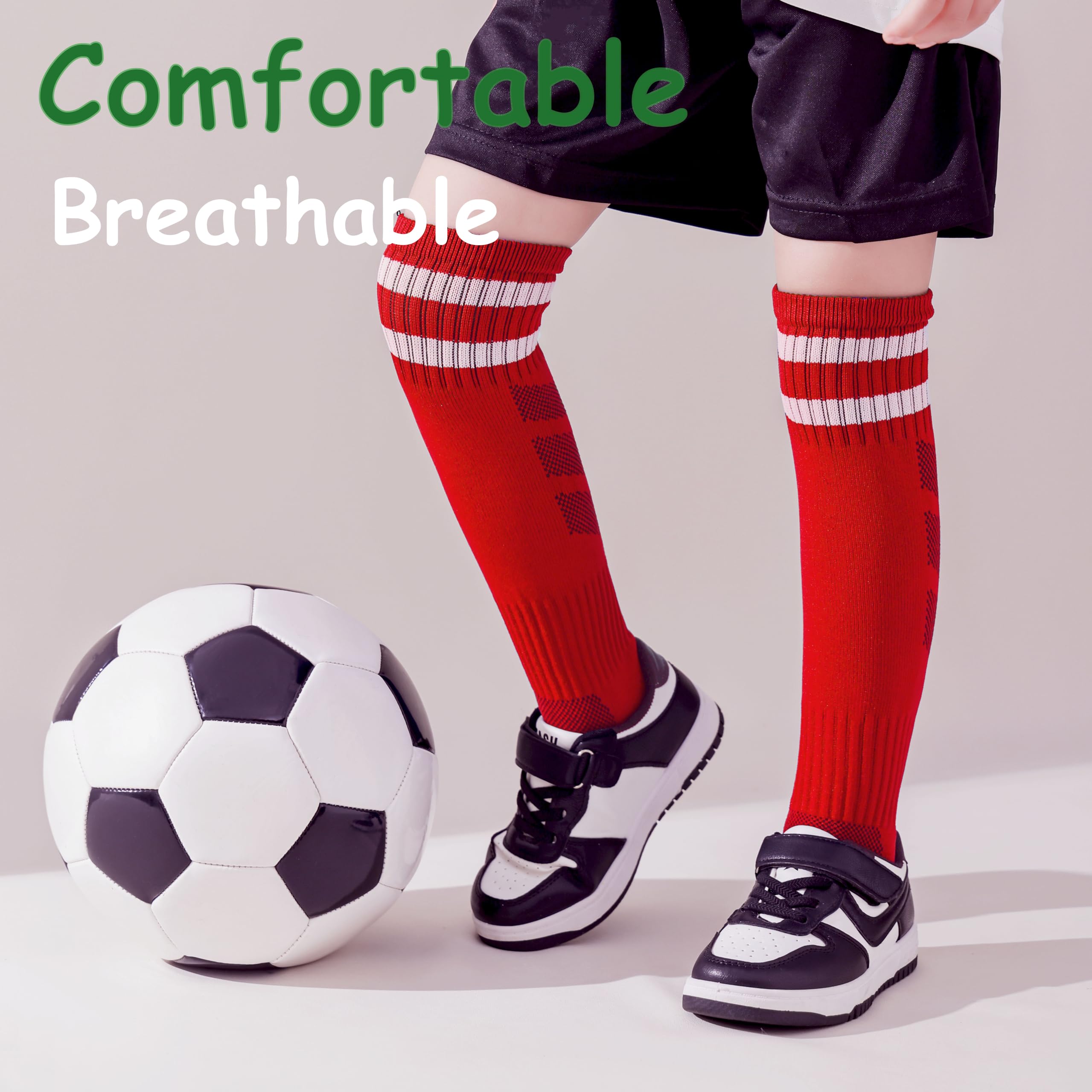 Marchare Boys Soccer Socks - Toddler Athletic Knee High Socks with Stripes for Boys & Girls - Perfect for Football, Training & Sports Activities