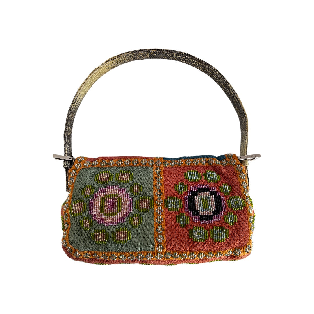 Fendi Boho Beaded Baguette Shoulder Bag - Luxury Designer Handbag for Women | Perfect for Parties, Weddings & Evening Events