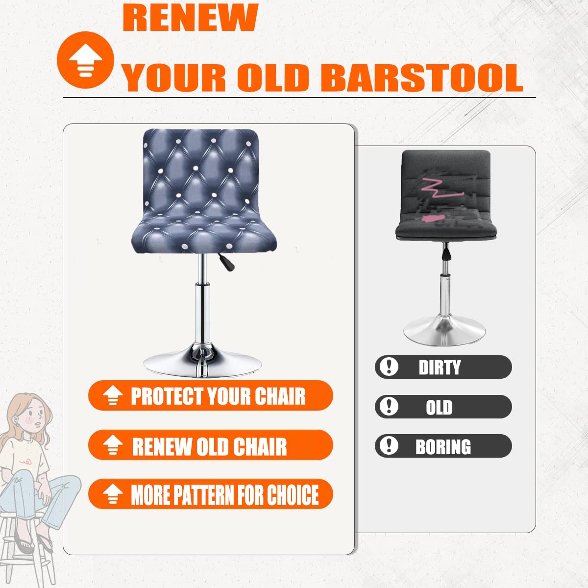 Stretch Slipcover Chair Protectors for Short Back Chairs & Bar Stools - Elastic Furniture Covers (Set of 23) - Perfect for Dining Room, Kitchen, Office & Home Decor Protection