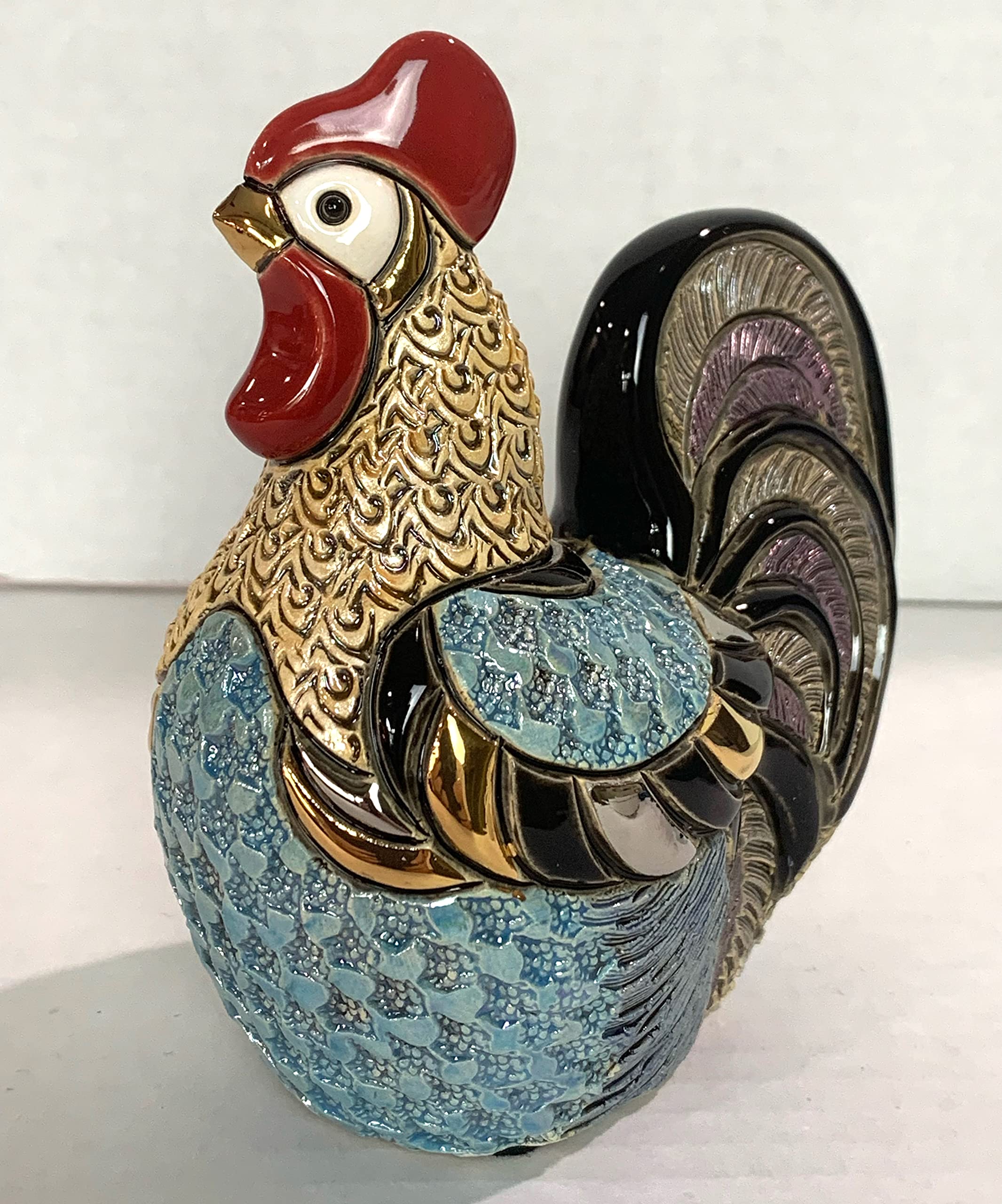 De Rosa Handmade Sculpted Ceramic Rooster Statue - Unique Home Decor for Kitchen, Living Room & Garden - Perfect Gift for Rooster Lovers & Farmhouse Style Enthusiasts
