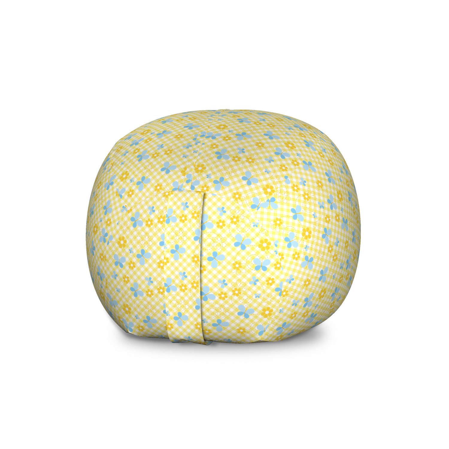 Ambesonne Large Checkered Toy Storage Bag Chair - Daisy Flower & Butterflies Pattern, Washable Stuffed Animal Organizer, Pale Blue - Perfect for Kids' Room, Nursery, or Playroom Organization