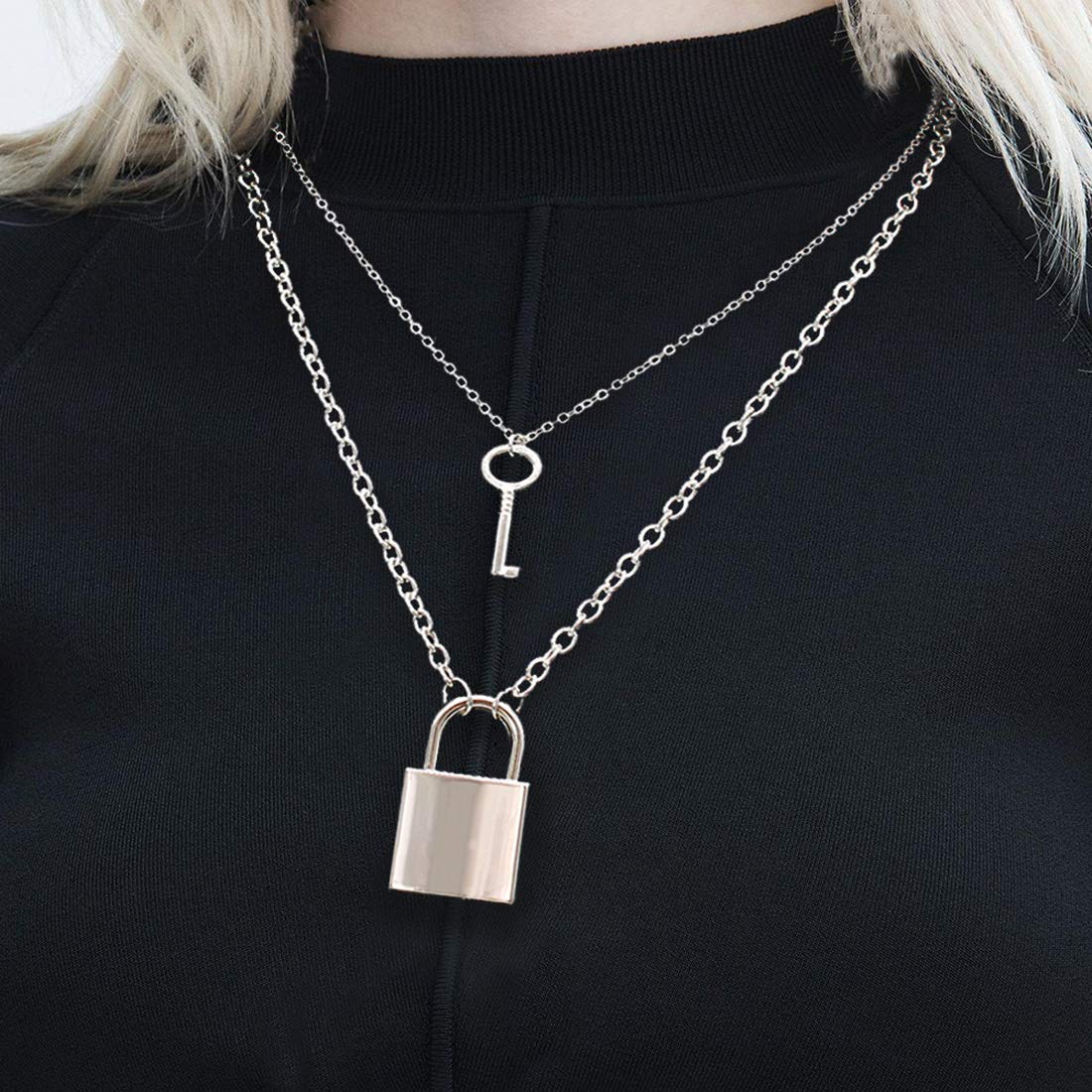 Tanyoyo Lock Key Pendant Necklace - Punk Style Long Chain Multilayer Choker for Women & Men | Gothic Jewelry for Parties, Concerts & Everyday Fashion