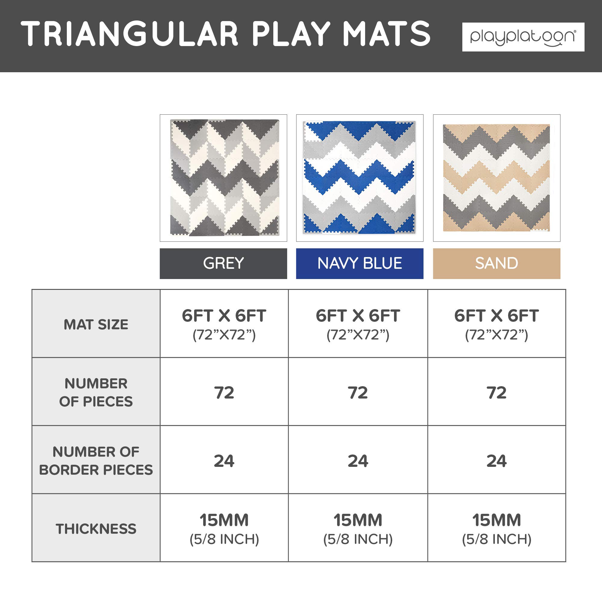 Non-Toxic Extra-Thick 96-Piece Triangle Foam Play Mat - 6x6ft Soft Cushioned Floor Puzzle for Kids & Toddlers - Gray & Cream - Perfect for Playrooms, Daycares & Home Gym Exercise Areas