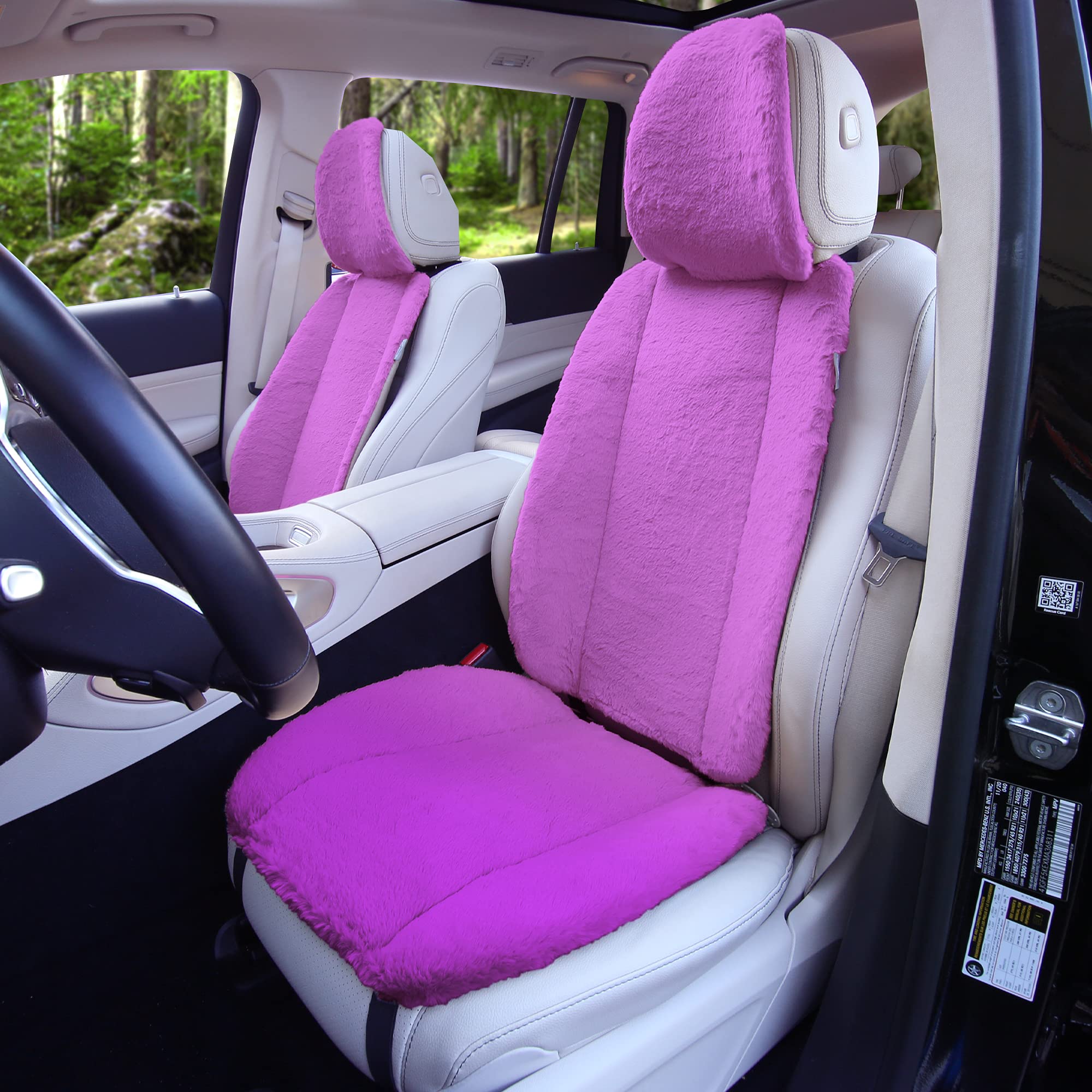 TLH Purple Doe16 Faux Rabbit Fur Car Seat Cushions - Soft & Luxurious Comfort for Cars, Trucks, SUVs & Vans - Perfect for Long Drives, Road Trips & Winter Warmth