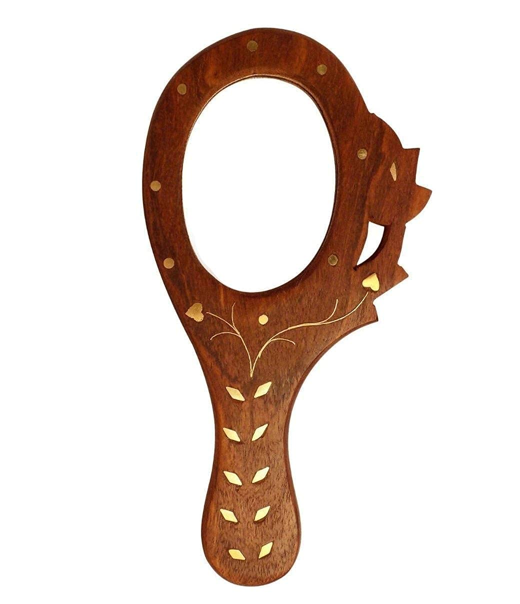 Handmade Sheesham Wood Small Hand Mirror - Natural Brown Makeup Mirror for Vanity, Travel & Gifts | Compact & Durable Wooden Beauty Accessory