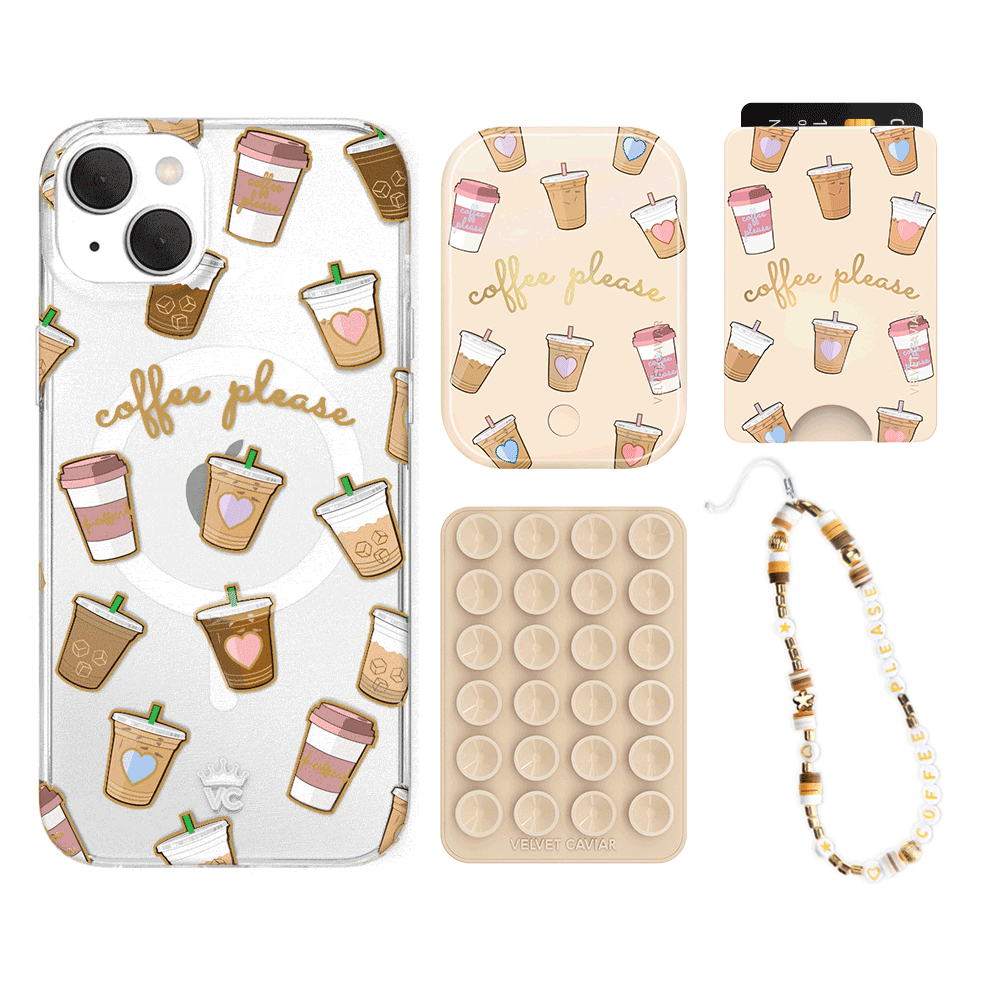 Premium Coffee First iPhone Wallet Bundle Set - Stylish & Functional Phone Case with Card Holder for Everyday Use, Travel, and On-the-Go Convenience