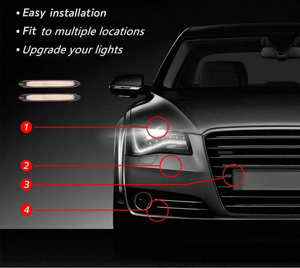 2Pcs Universal LED Car Daytime Running Lights - 10.83 Inch Waterproof Headlight Strip with Sequential White/Yellow Turn Signal - Perfect for Daytime Visibility & Night Driving Safety (Sedan, SUV, Truck)
