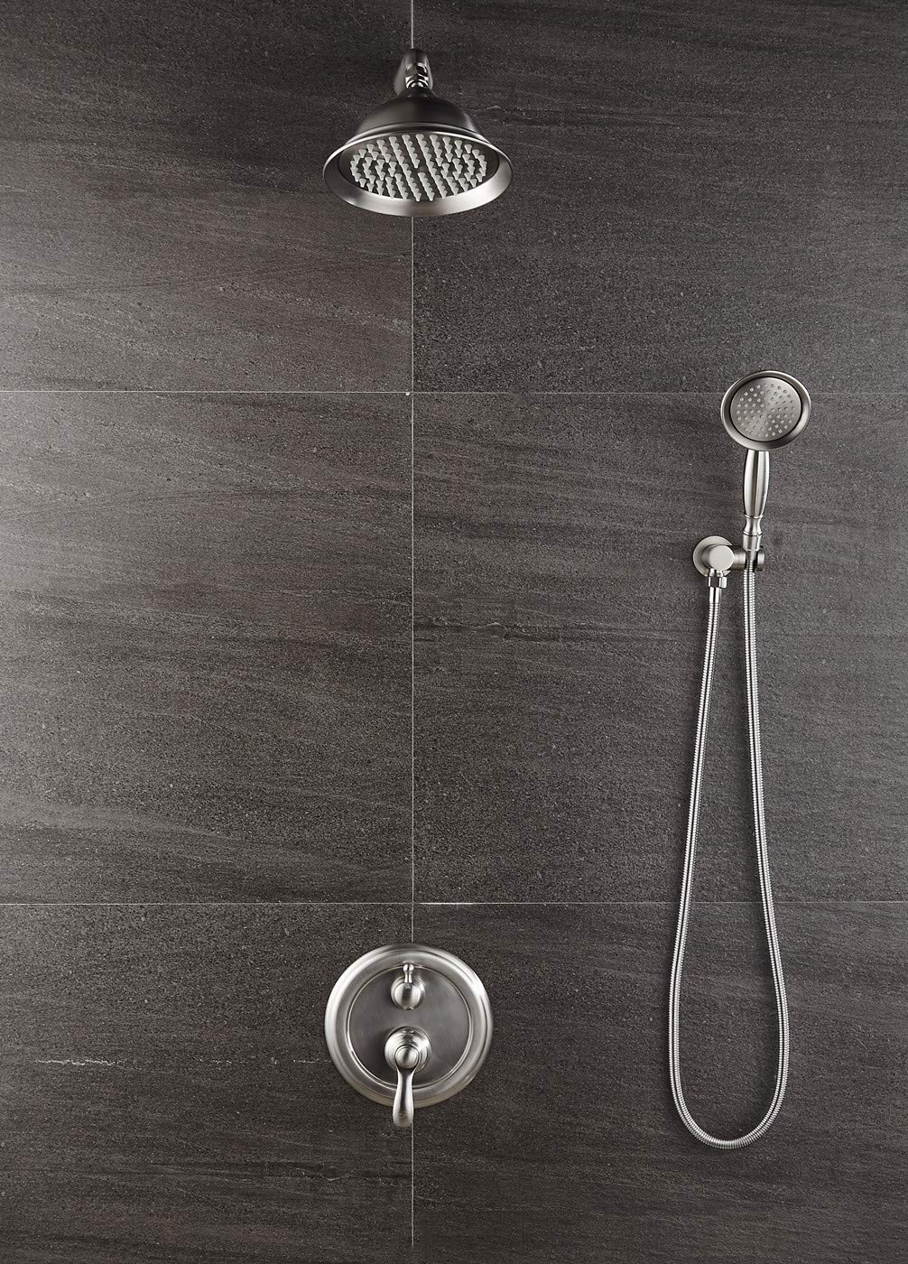 Brushed Nickel Shower Faucet Set - Complete Wall Mounted Shower System with Rough-In Valve & Trim Kit | Perfect for Bathroom Renovation & Modern Home Upgrade