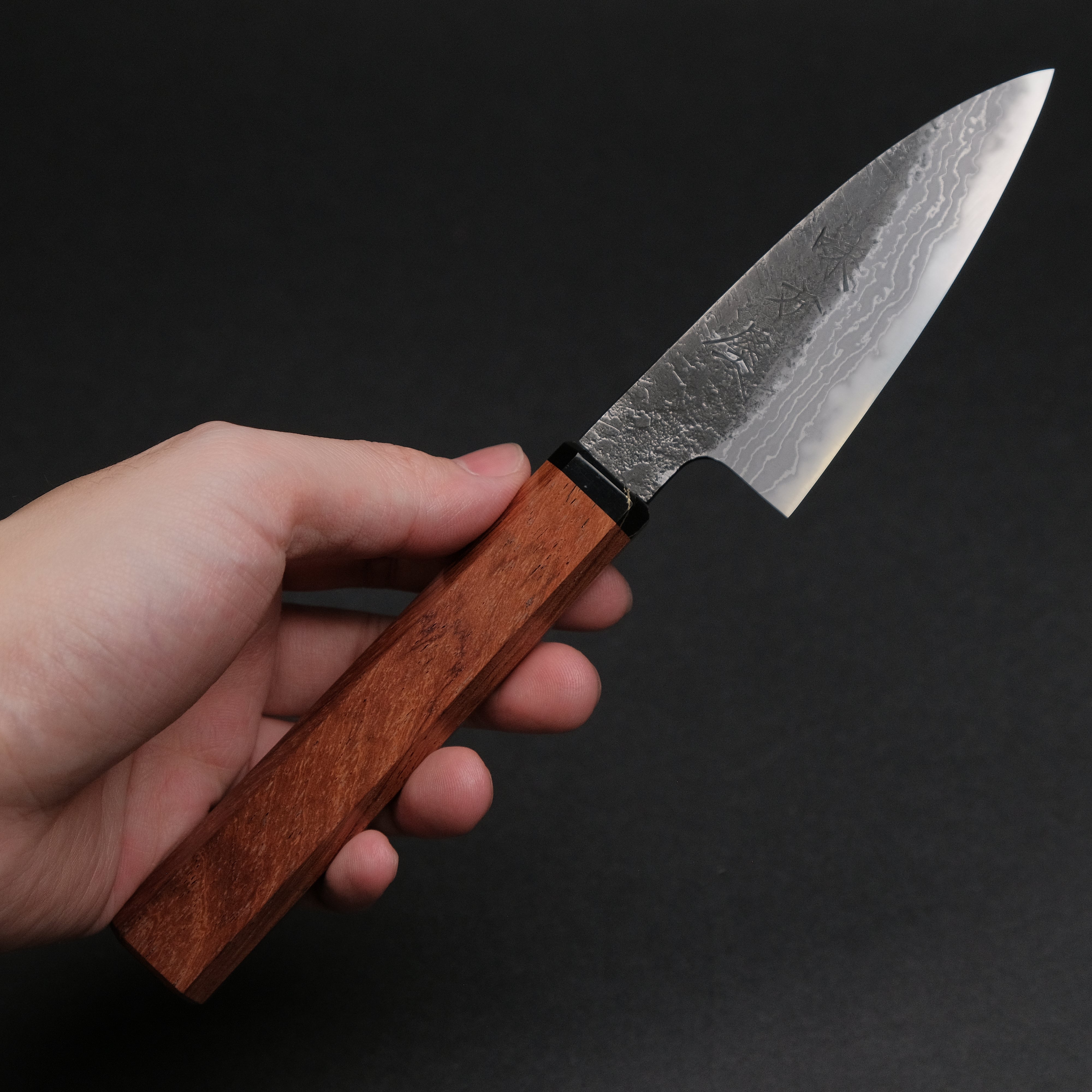 Premium Ajikataya White #2 Nashiji Damascus Petty Knife 85mm - Rosewood Handle with TQP Finish (#66) - Perfect for Slicing Fruits, Vegetables & Precision Kitchen Tasks