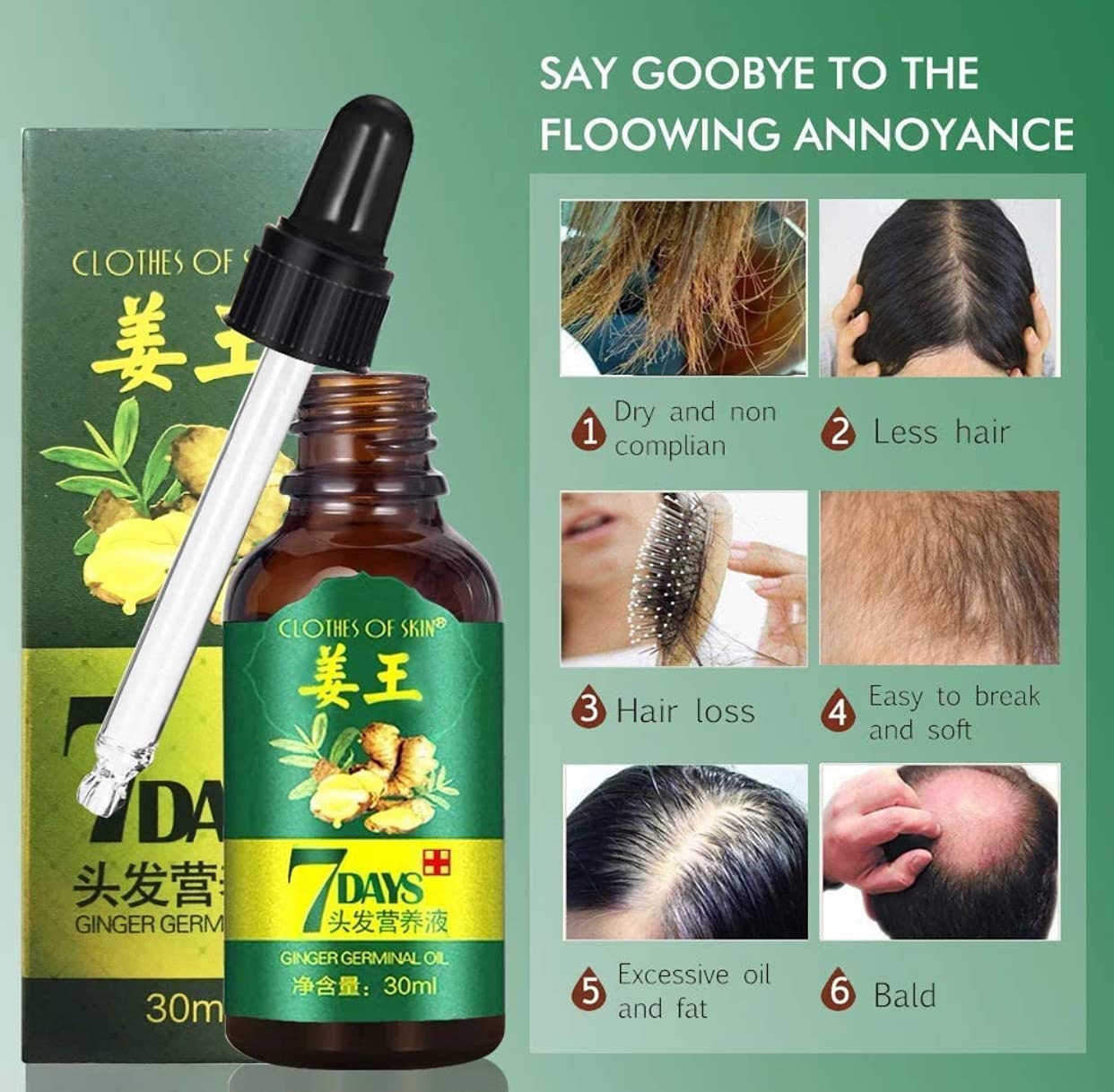 7 Day Hair Growth Treatment - Ginger Serum Essence for Thicker Hair & Scalp Care | Reduce Hair Loss & Stimulate Growth (1 Pack) | Perfect for Men & Women with Thinning Hair at Home or Salon Use