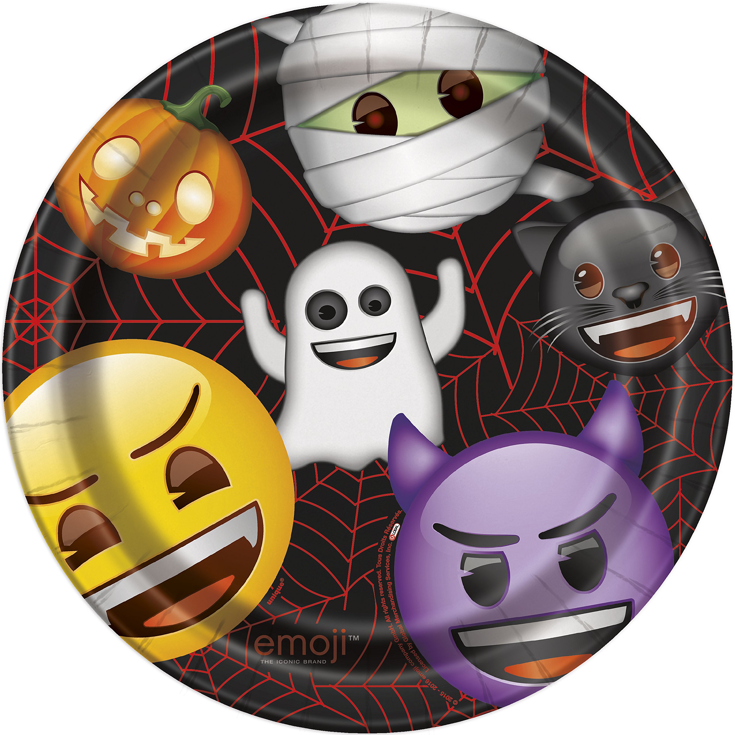 Unique Halloween Emoji Smiley Monster 9-Inch Dinner Plates - Set of 8, Black & Red for Spooky Party Decorations & Themed Dining