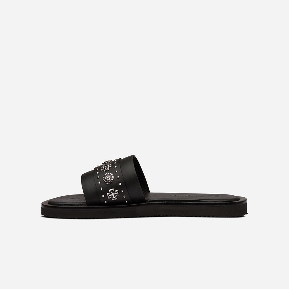 Cleo Slide Sandals for Women - Black & Silver Comfortable Summer Slides - Perfect for Beach, Pool, and Casual Wear