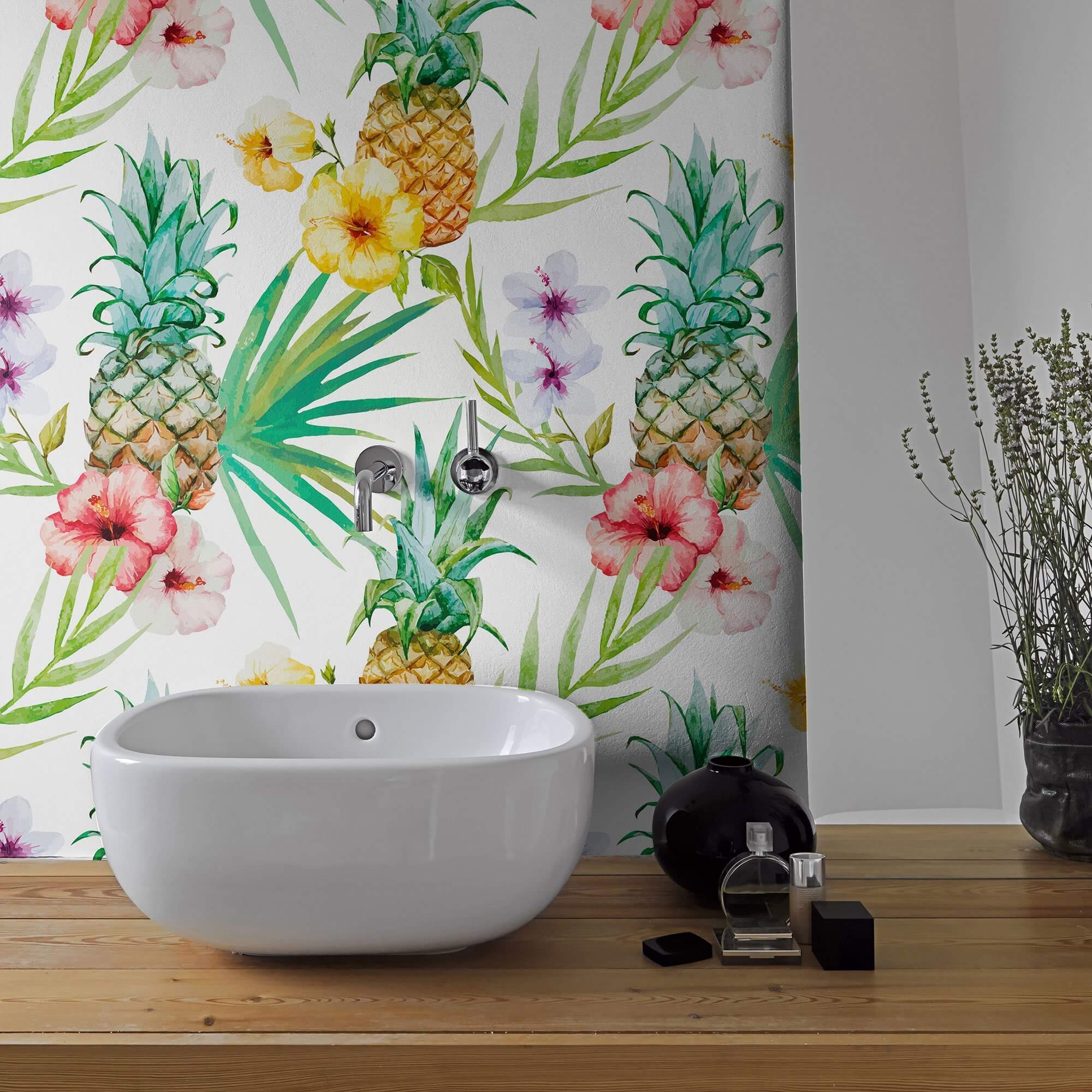 White Tropical Themed Peel and Stick Removable Wallpaper 5335 - Self-Adhesive Decorative Wall Covering for Bedroom, Living Room & Nursery Decor