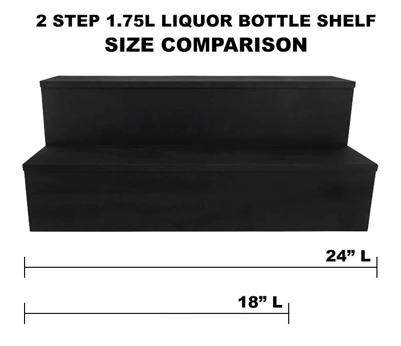 1.75 Liter Wooden Liquor Shelf - Handcrafted in USA - 2 Tier Black Display Rack - Perfect for Home Bar, Kitchen, or Restaurant Storage