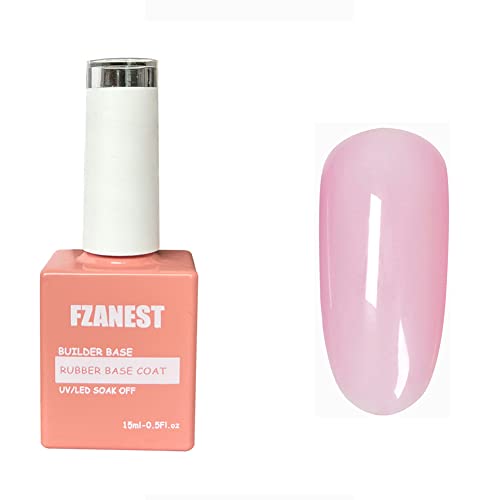 FZANEST Builder Base Clear Sheer Color Gel - Elastic Rubber Base Coat & Nail Extension Gel in Bottle, 15ml Soak Off Gel Polish (Sheer Bright Pink) - Perfect for DIY Manicures, Nail Art & Salon Extensions