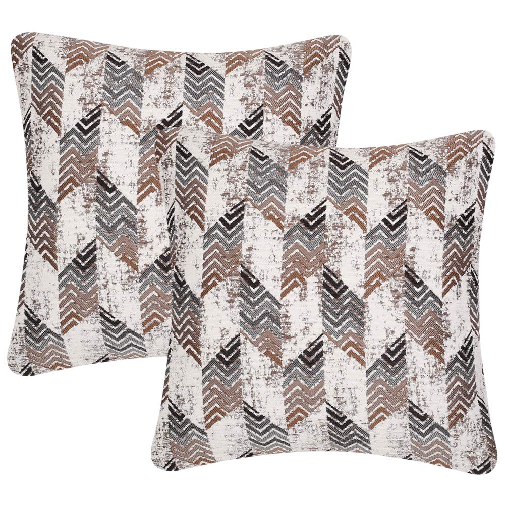 Yeiotsy 2-Pack Nordic Style Decorative Throw Pillow Covers - 18x18 Inch Geometric Jacquard Chenille Cushion Cases for Sofa, Bed, Chair (Coffee Rhombus) | Perfect for Living Room, Bedroom & Home Decor