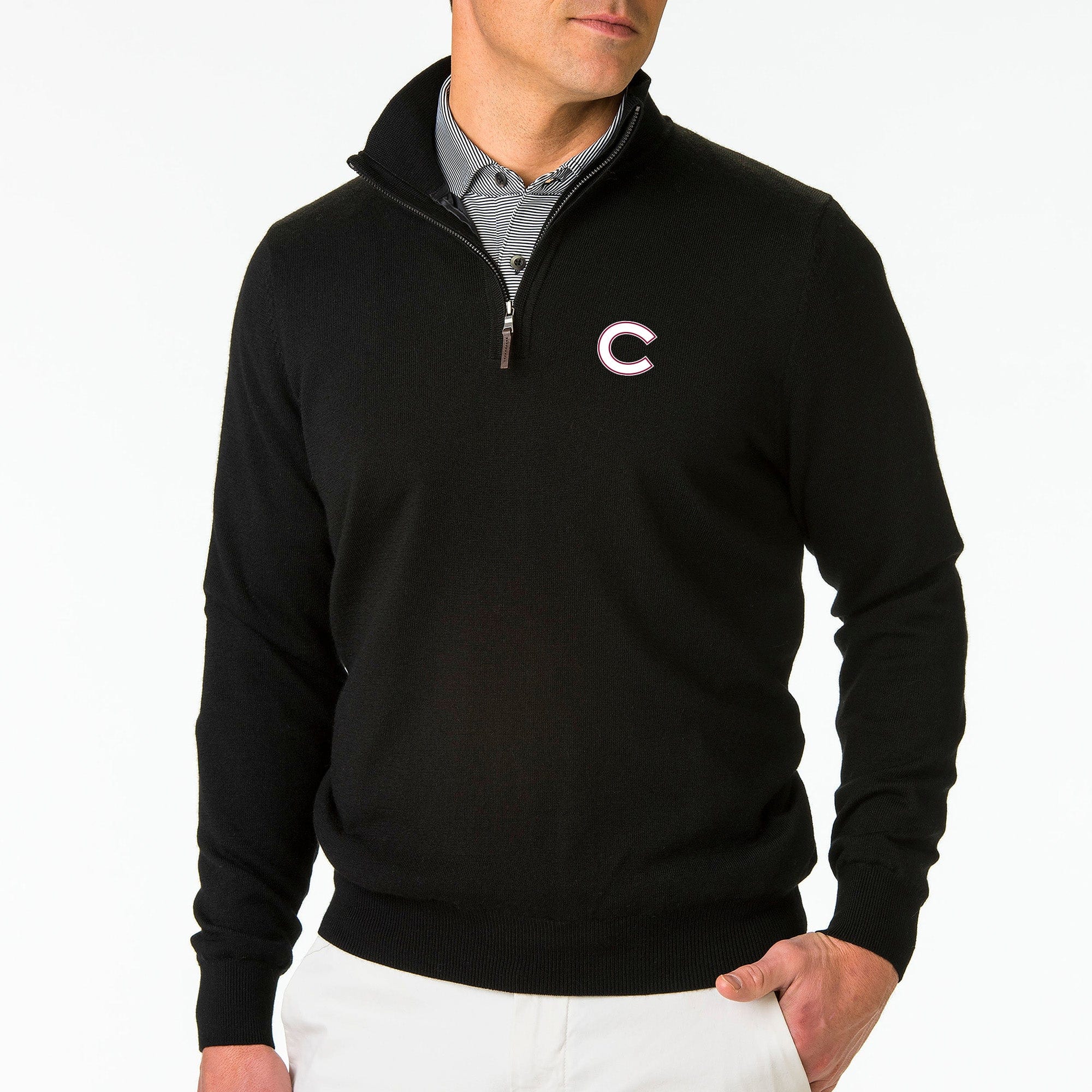 Colgate Baruffa Merino Wool Quarter Zip Sweater for Men - Lightweight Windproof Pullover for College, Outdoor & Casual Wear