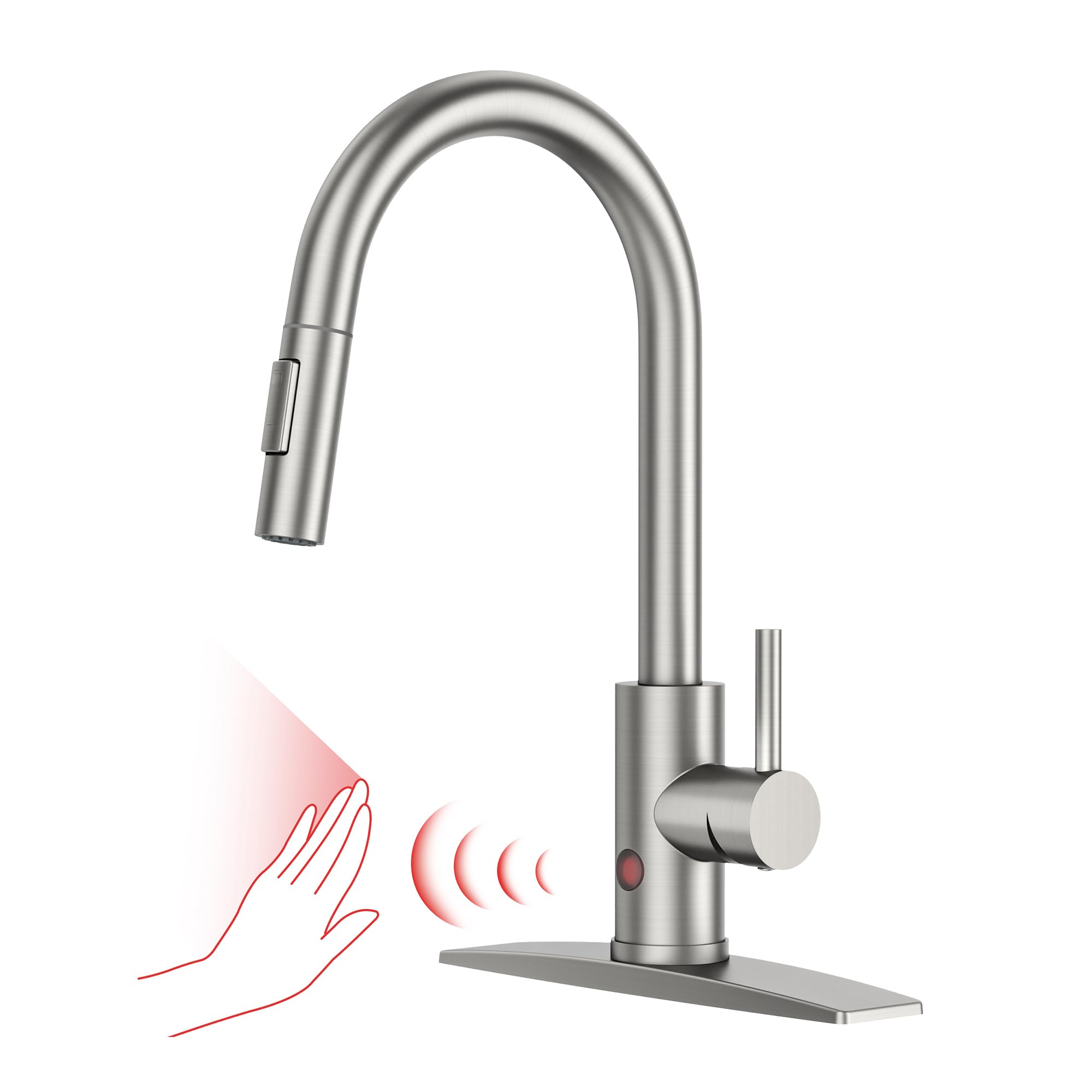 FORIOUS Touchless Kitchen Faucet with Pull Down Sprayer - Smart Motion Sensor Single Handle Sink Faucet in Brushed Nickel, 1 or 3 Hole Installation for Farmhouse, RV, Laundry Room - Ideal for Hands-Free Dishwashing, Cooking, and Pet Care