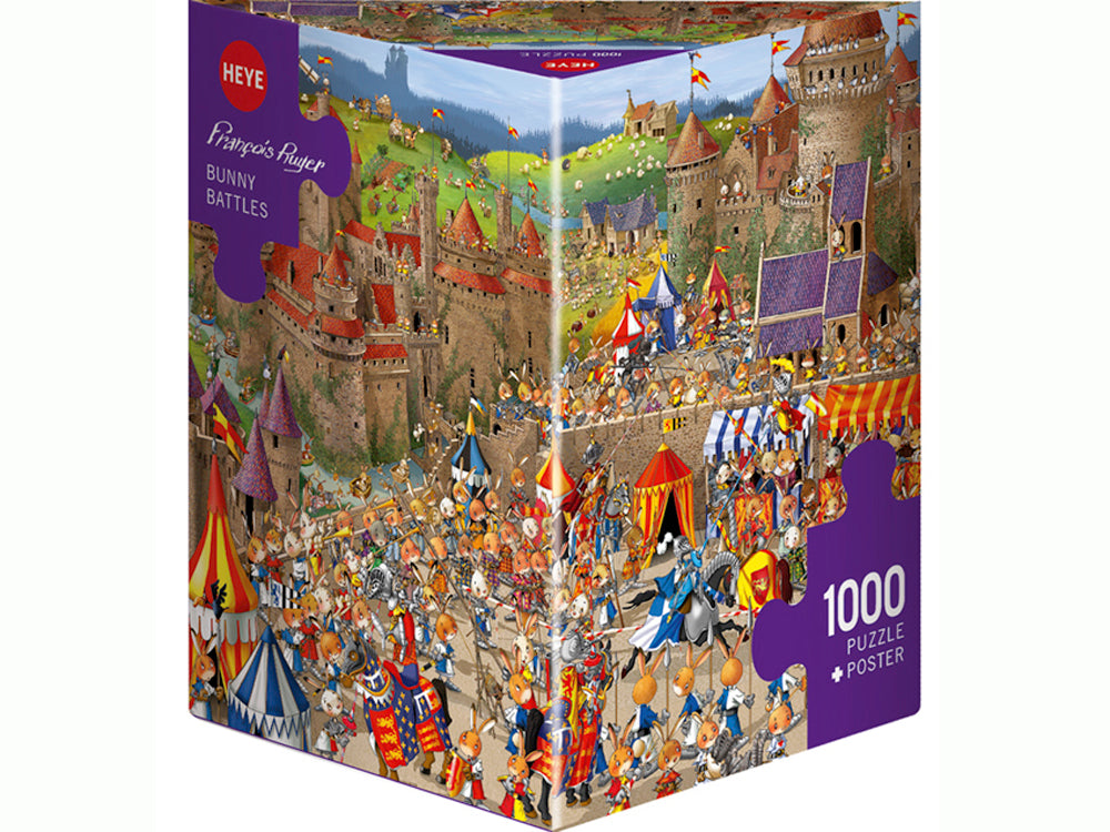 Heye 1000 Piece Triangle Jigsaw Puzzle - Bunny Battles Fun Challenge for Adults & Teens - Perfect for Family Game Night, Relaxation & Brain Training