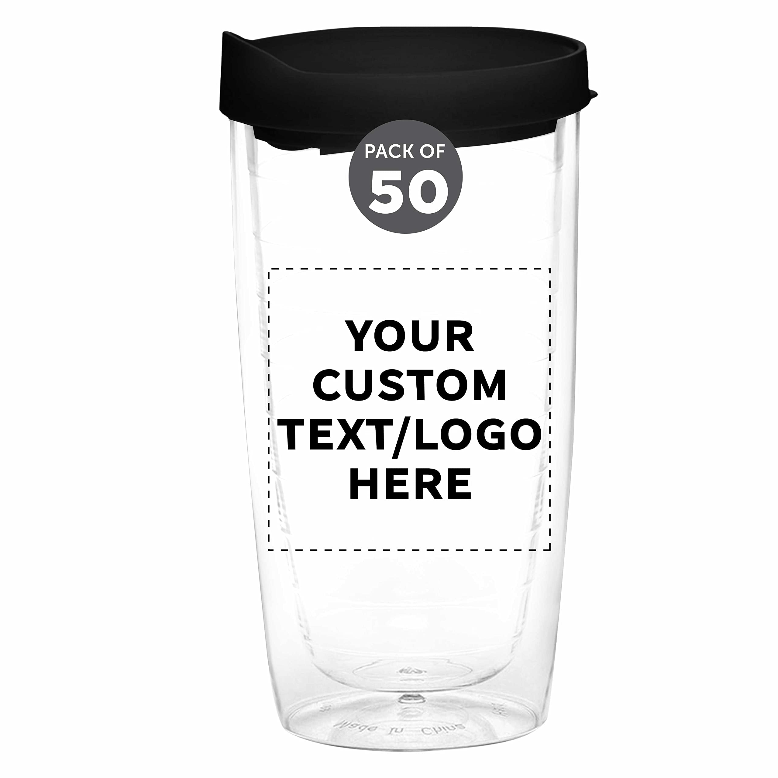 Custom 14 oz Double Wall Plastic Tumblers with Slid-Lock Lid - 50 Pack Personalized Coffee Cups for Travel, Office & Outdoor - Black (Text/Logo Printing Available) - Insulated Cold & Hot Drink Containers for Coffee, Tea, Smoothies & More