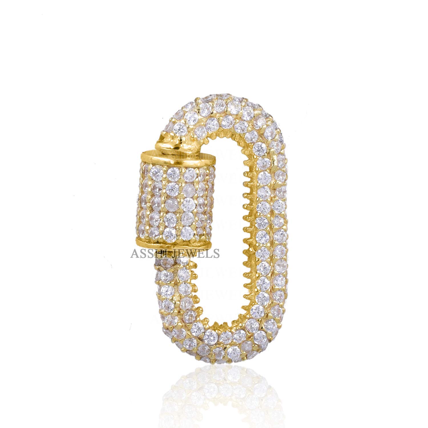 14K Solid Gold Carabiner Lock with Cubic Zirconia - Elegant Designer Jewelry for Women, Wedding & Everyday Wear - Perfect for Keychains, Bags & Accessories