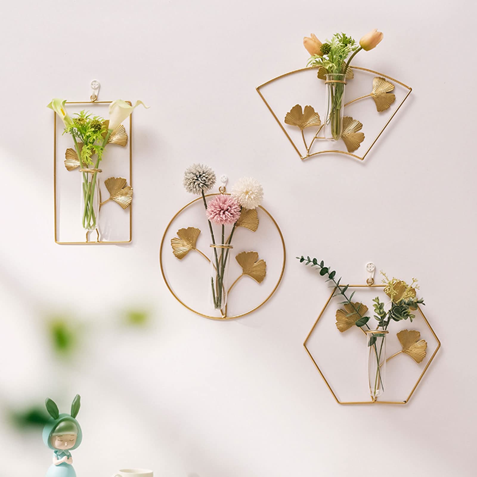 MSUIINT Gold Ginkgo Leaf Wall Art - Modern Hexagon Decor for Home & Office