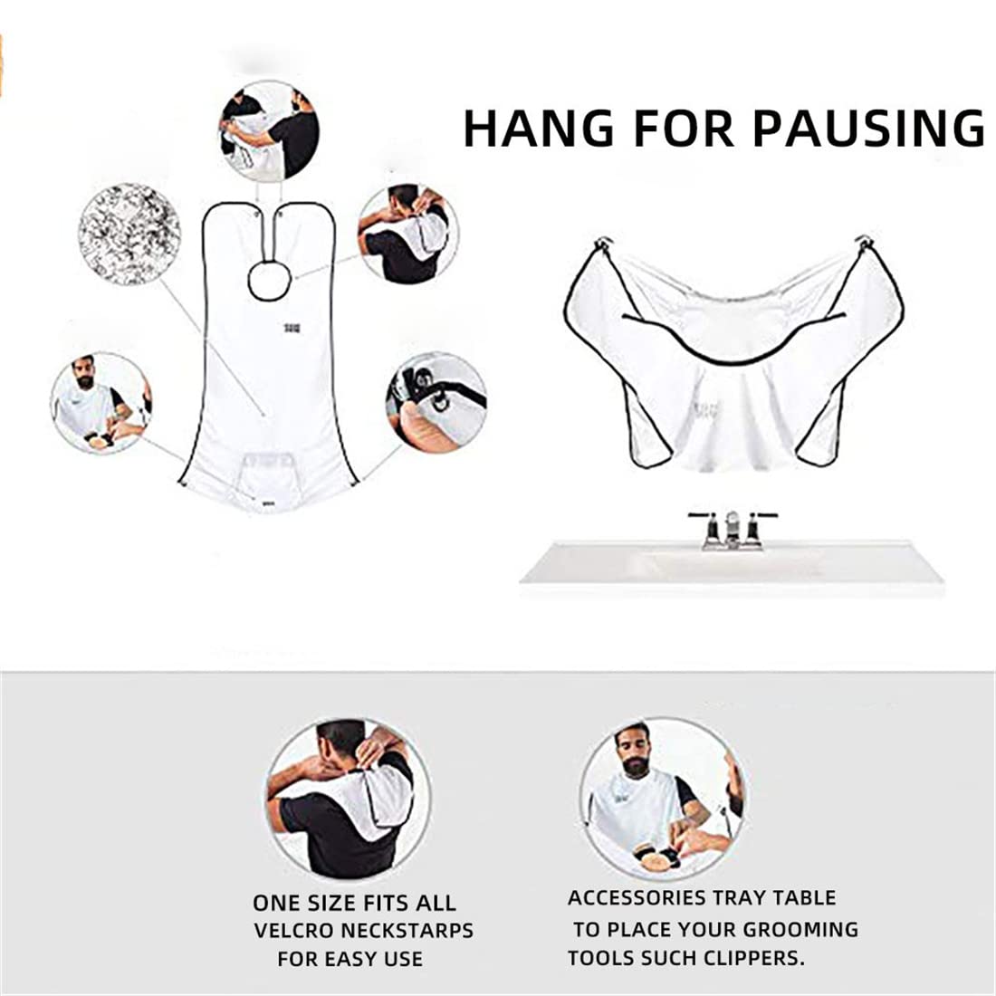 SAIJINZHI Men's Beard Shaving Apron - Waterproof Barber Cape for Beard Trimming & Grooming - Hair Catcher Bib with Pocket for Shaving Accessories - Bathroom Organizer for Men (White) | Perfect for Home Barbering, Salon Use & Travel Grooming Kit