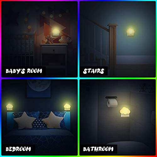 2 Pack LED Night Light Plug in Wall - Soft Warm Sensor Nightlight for Nursery, Bedroom, Hallway - Cute Cloud & Yellow Design - Auto On/Off for Safe Nighttime Lighting