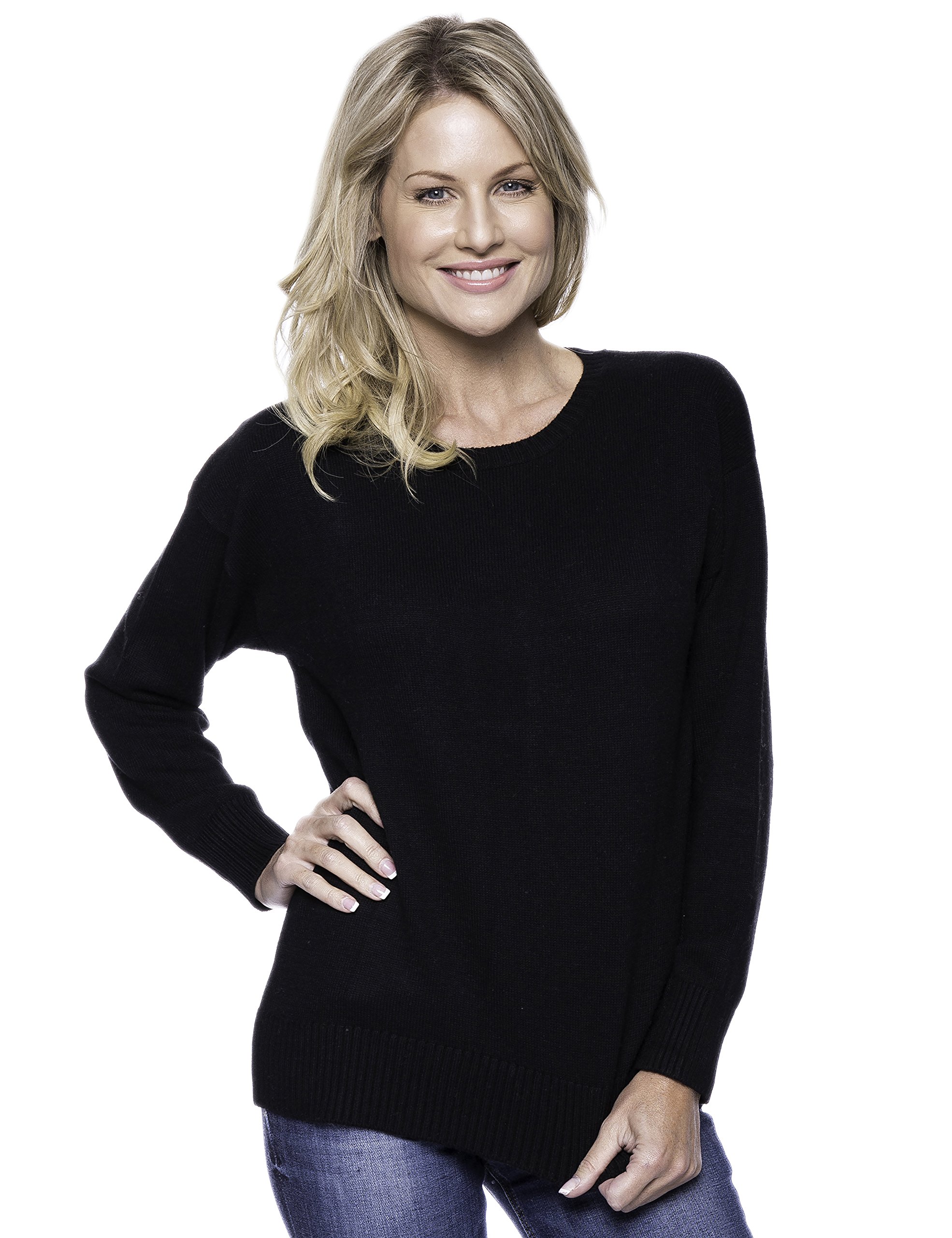 Tocco Reale Women's Cashmere Blend Crew Neck Sweater | Soft Drop Shoulder Design | Warm & Cozy Winter Pullover for Casual Outfits & Office Wear